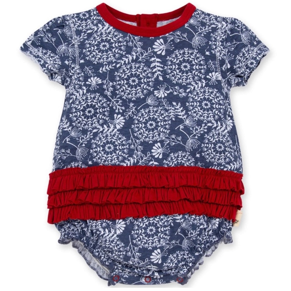 Burt's Bees Baby Blue and Red Floral Bodysuit